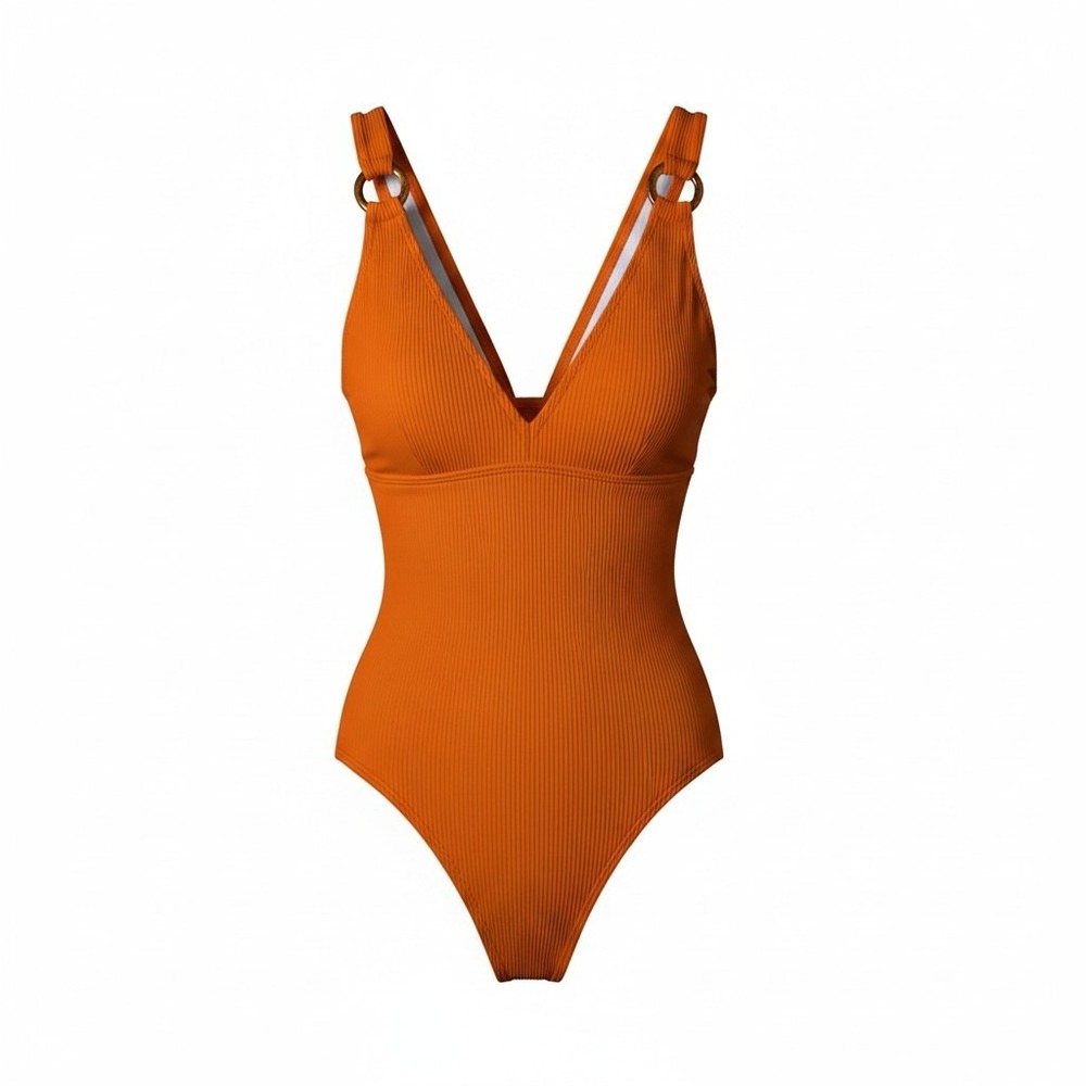 GabiFresh Swimsuits For All Women One Piece 16D/DD Orange Ribbed Tortoise Resort